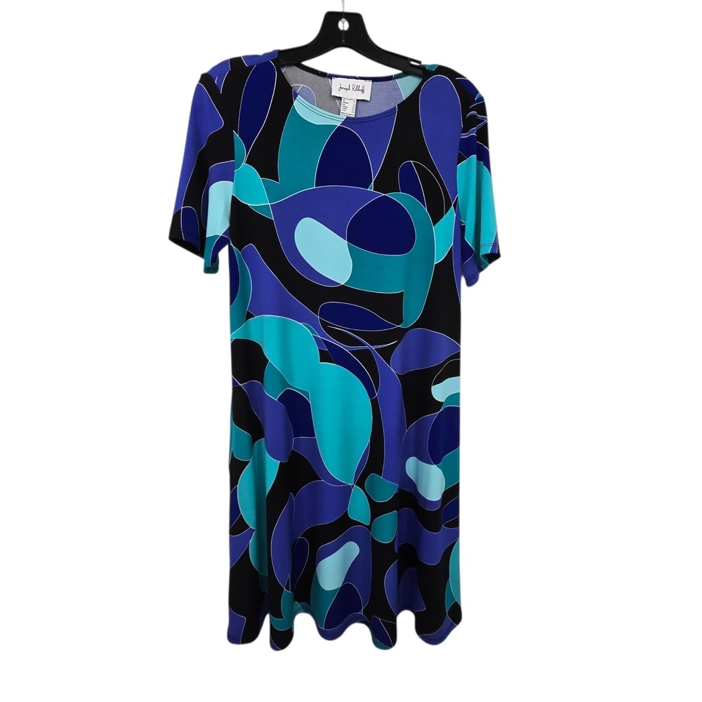 Joseph Ribkoff Abstract Dress Womens 10 Blue Stretch Swing Comfort Artsy Office